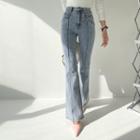 Washed Seam-trim Bootcut Jeans