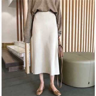 Plain Knit Midi A-line Skirt