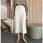 Plain Knit Midi A-line Skirt