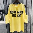 Cutout Lettering Elbow-sleeve T-shirt