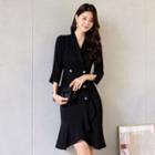 Tall Size Double-breasted Ruffle-hem Coatdress