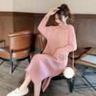 Long-sleeve Knit Polo Dress Pea Pink - One Size