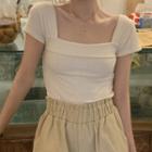 Short-sleeve Square-neck T-shirt Pale Almond - One Size