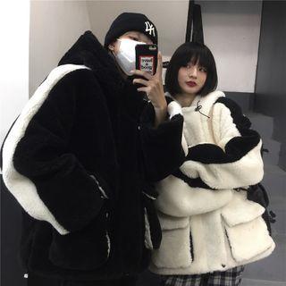 Two Tone Fluffy Zipped Jacket