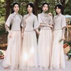 Elbow-sleeve Embroidered A-line Chinese Bridesmaid Dress (various Designs)