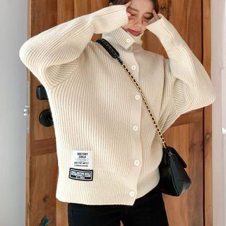 Knit High-neck Single-breasted Long-sleeve Sweater