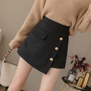 Asymmetrical Hem Buttoned Skort