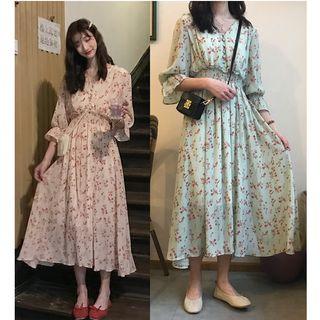 Floral Semi Sleeve Dress Maxi Skirt A-line Skirt