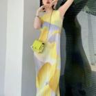 Sleeveless Color Block Midi Sheath Dress Yellow - One Size
