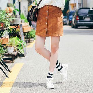 Buttoned Faux Suede Mini Skirt