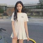 Dolphin Embroidered Ruffle Hem T-shirt Dress