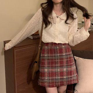 Peter Pan Collar Lace Shirt Almond - One Size