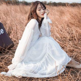 Frill Trim Long Chiffon Jacket White - One Size