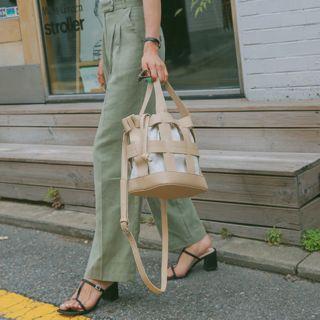 Openwork Bucket Bag With Inset Pouch