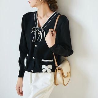 Ribbon Contrast Trim Cardigan