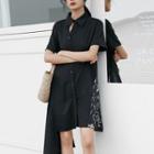 Short-sleeve Print Panel Mini Shirtdress