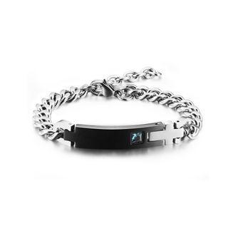 Fashion And Simple Black Glossy Geometric Rectangular 316l Stainless Steel Bracelet With Blue Cubic Zirconia Silver - One Size