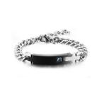 Fashion And Simple Black Glossy Geometric Rectangular 316l Stainless Steel Bracelet With Blue Cubic Zirconia Silver - One Size