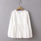 Eyelet-lace Long-sleeve Blouse As Shown In Figure - One Size