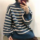 Striped Lantern-sleeve Sweater