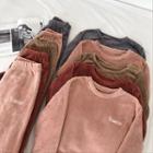 Set:lettering Fleece Long-sleeve Top + High-waist Pants