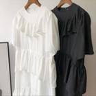 Short-sleeve Ruffled Tiered Midi A-line Dress