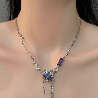 Heart Pendant Shirred Alloy Necklace Silver - One Size