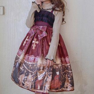 Printed Bow Accent Pinafore Dress