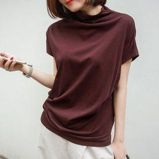 Plain Short Sleeve Mock Neck T-shirt