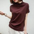 Plain Short Sleeve Mock Neck T-shirt