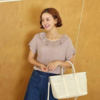 Frill-neckline Textured Blouse