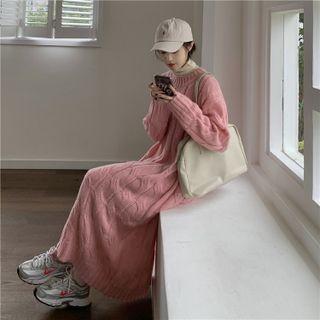 Plain Midi Sweater Dress Pink - One Size