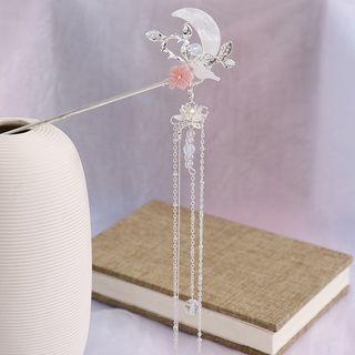 Wedding Faux Crystal Moon & Flower Hair Stick White - One Size