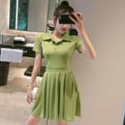 Short-sleeve Pleated A-line Polo Dress