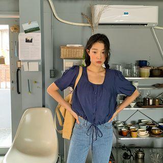 Drawcord-hem Buttoned Blouse