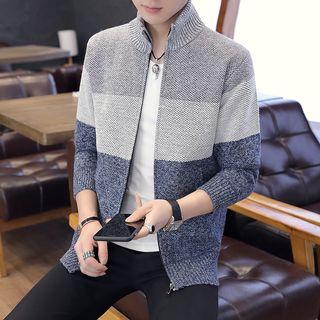 Stand Collar Color Block Zip Knit Jacket