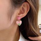Heart Flower Alloy Dangle Earring Stud Earring - 1 Pair - S925 Stud - Pink - One Size