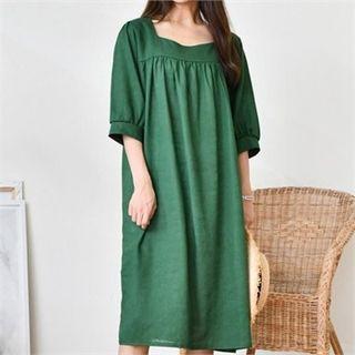Square-neck Linen Blend Dress