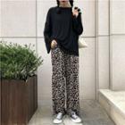Leopard Print Loose Fit Pants Black - One Size