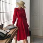 Long-sleeve Ruffled Chiffon A-line Dress