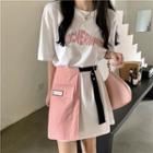 Short-sleeve Lettering T-shirt Dress / High-waist Color Block A-line Mini Skirt