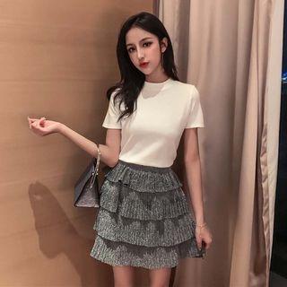 Short-sleeve T-shirt / Mini Layered Skirt