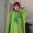 Dragon Print Long-sleeve Round Neck T-shirt