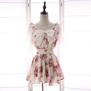 Long-sleeve Floral Print A-line Mini Dress