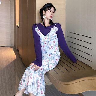 Long-sleeve T-shirt / Floral Strappy Chiffon Dress