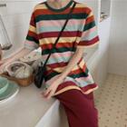 Short-sleeve Rainbow Stripe T-shirt / Midi Skirt