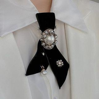 Faux Pearl Bow Brooch White Faux Pearl - Black - One Size