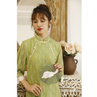 Elbow-sleeve Plaid Hanfu Midi Dress