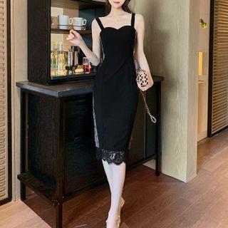 Wide Strap Lace Panel Sheath Dress