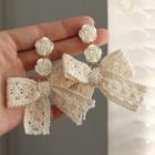 Flower Lace Bow Drop Earring 1 Pair - Silver Needle Earring - White - One Size